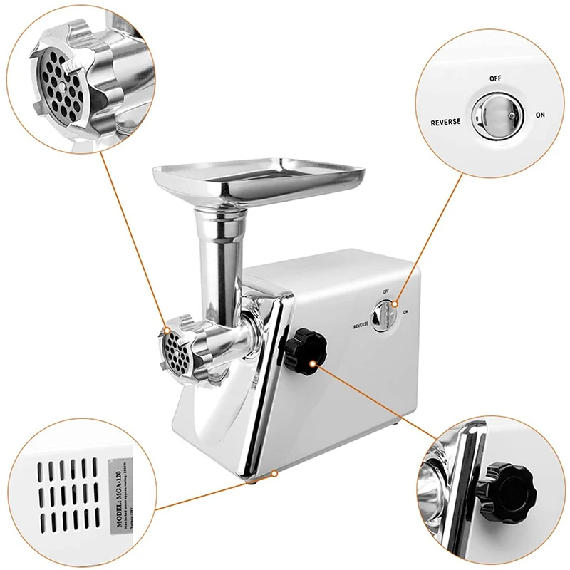 MGA-120 Household Meat Grinder 300W Multi-function Minced Meat Electric Sausage Filling Machine Stainless Steel Minced Pepper