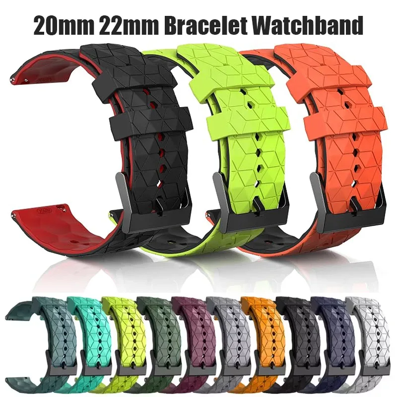 20mm 22mm Football Pattern Silicone Band For Garmin Venu 2 3 4 45MM/Forerunner 55 158 245 255 645 265 970 170 965/Vivoactive 6 5