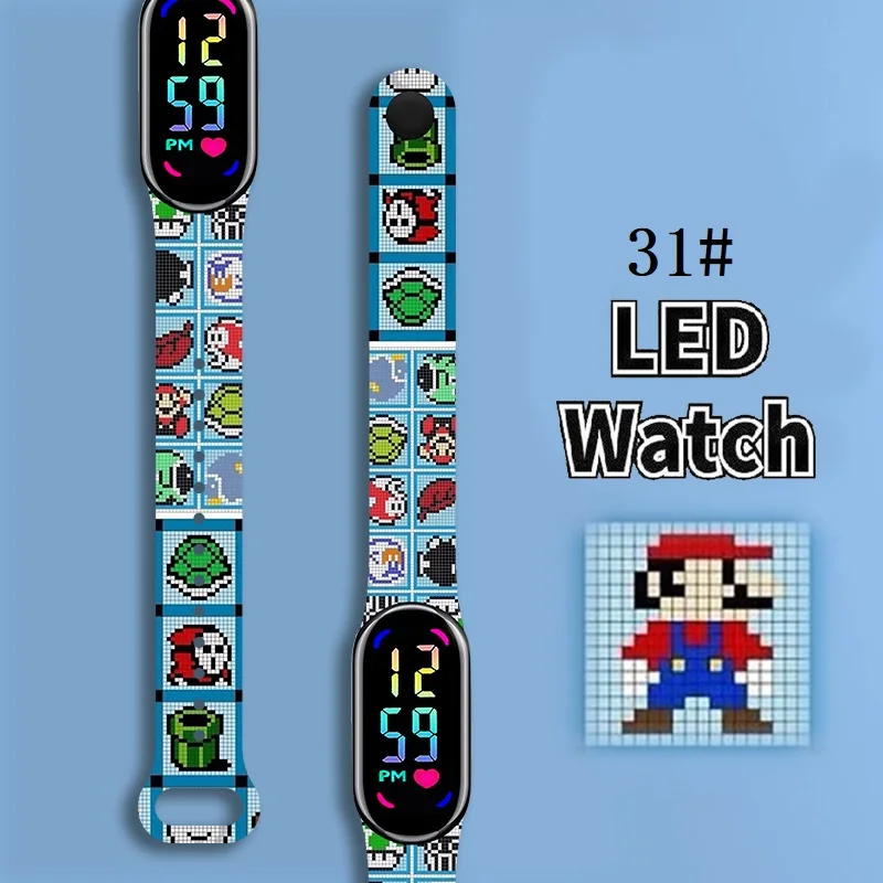 

Mario Bros Children's Watches Action Figures Luigi Princess Peach Yoshi Bowser kids Sport Wristband Waterproof Digital Watch