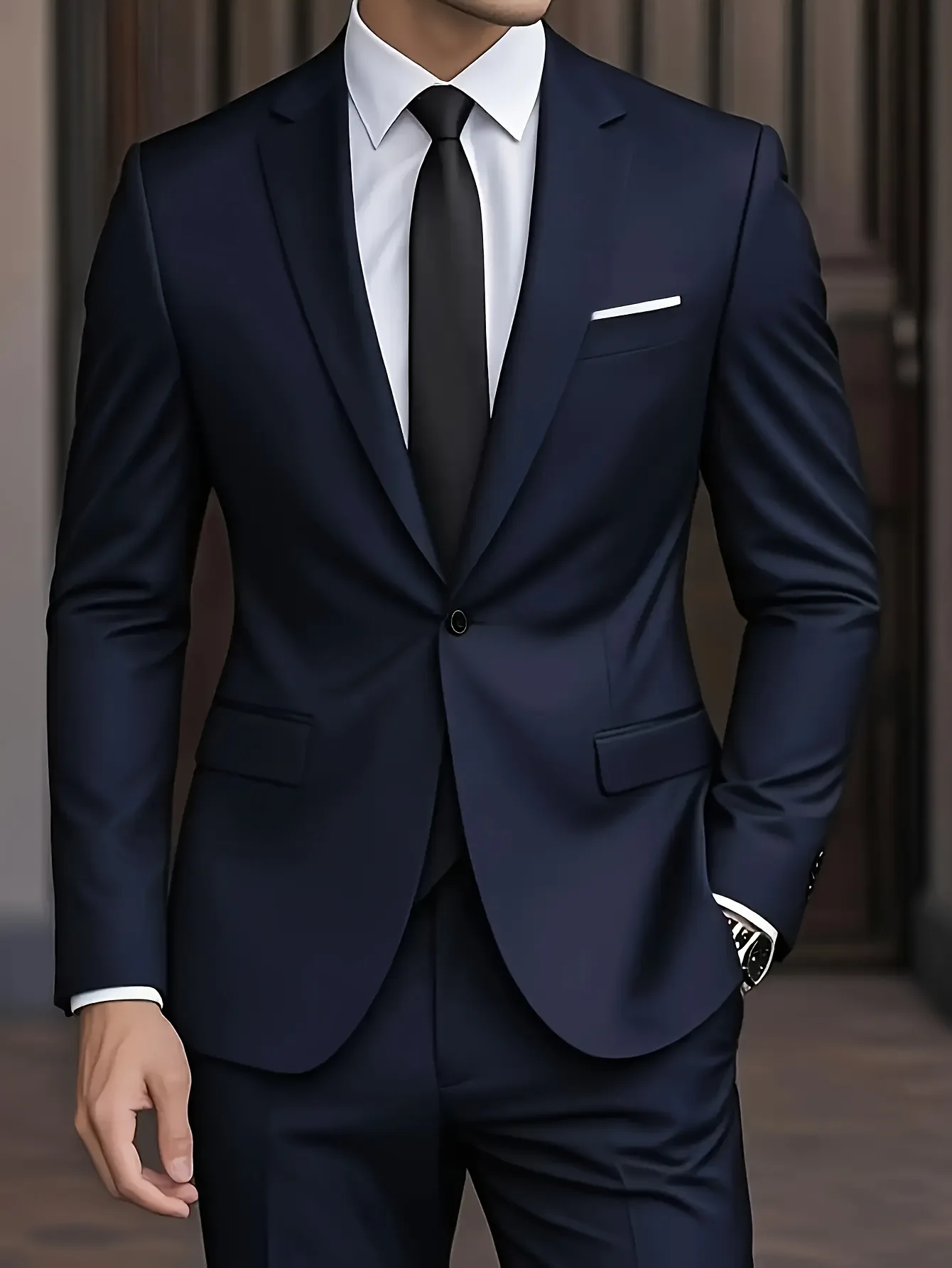 

[Business Suit]2pcs Men's Slim-Fit Formal Suit - Solid Color Tailored Outfit for Groom Groomsmen Wedding Business Professional