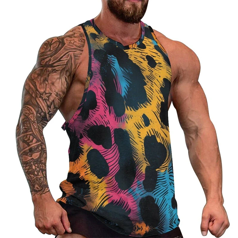 Leopard Fitness 3D Print Tank Tops Men Clothing GYM Vest Cool Sleeveless Harajuku Streetwear Sleeveless Graphic Tee Men Clothing