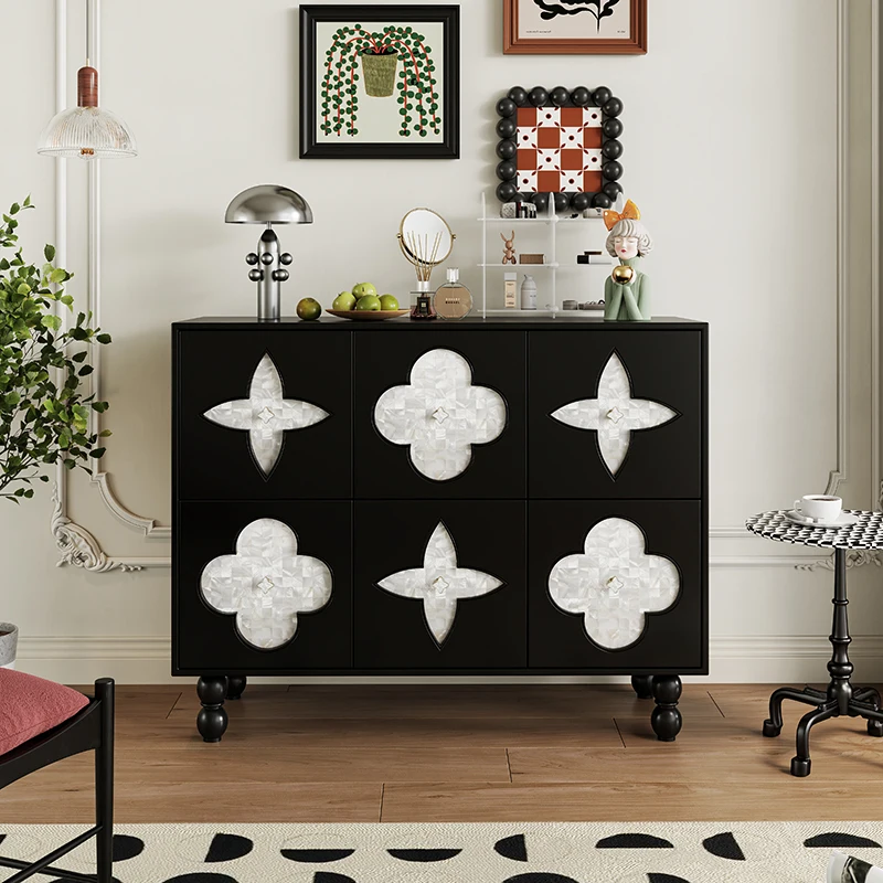 

French solid wood shoe cabinet, home shell porch partition , antique guest foyer, four-leaf flower and grass dining side locker