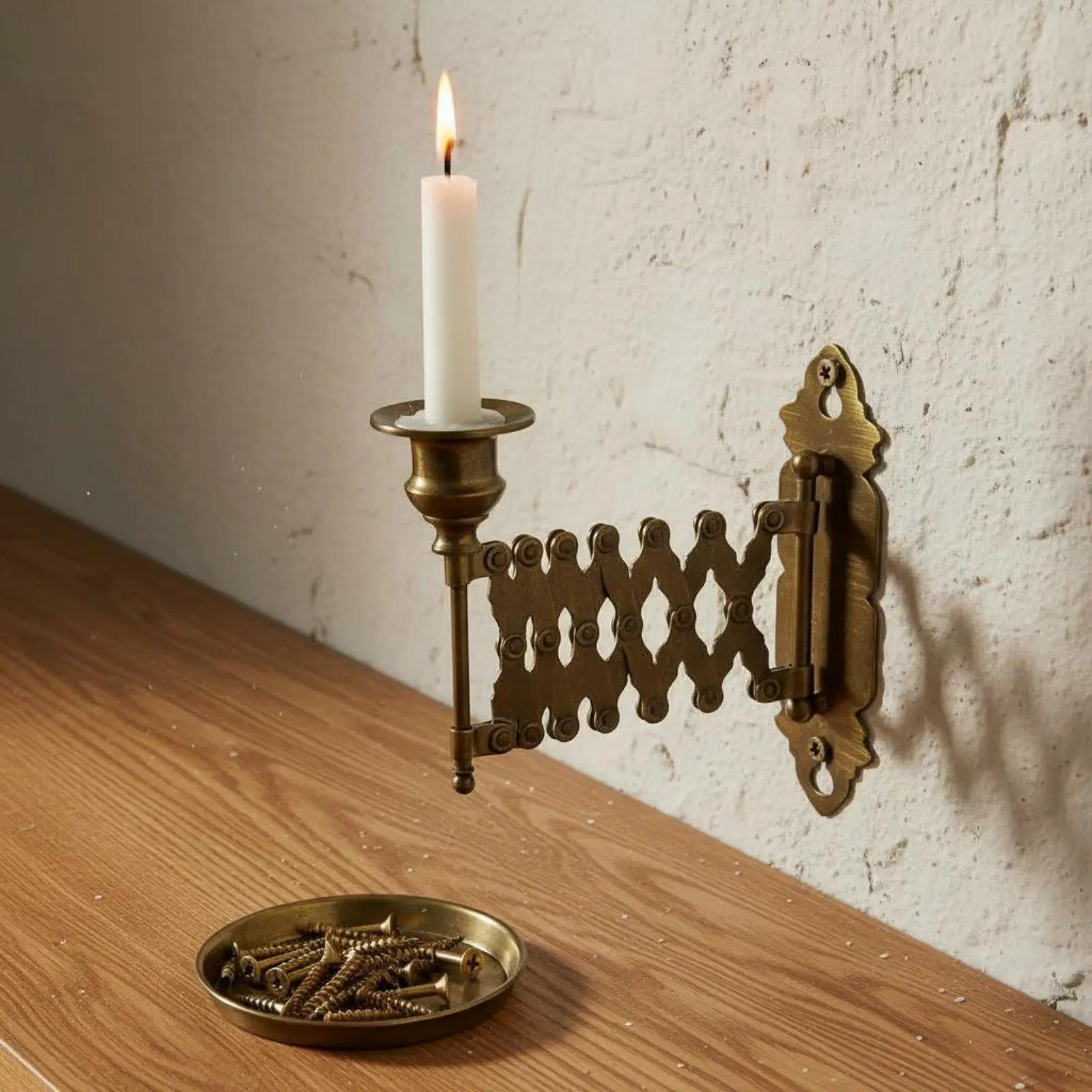 Vintage Wall Candle Holder Extendable Brass Metal Sconce Adjustable Arm for Room Decoration Antique Wall Lamp Ornaments
