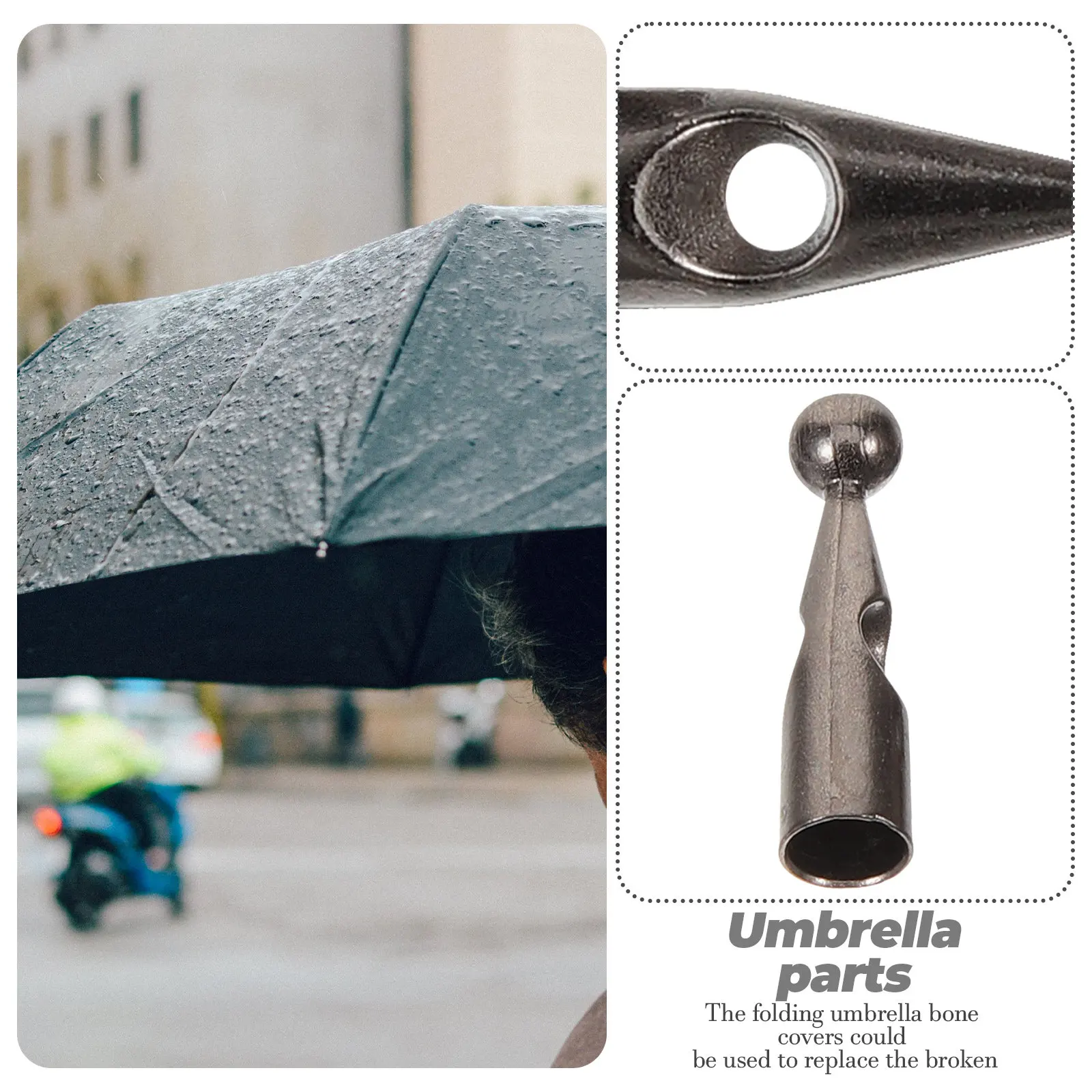 10Pcs Umbrella Tail Beads Metal Replacement Folding Umbrella Bone Covers Small Sturdy Repair Accessories Convenient Repairing
