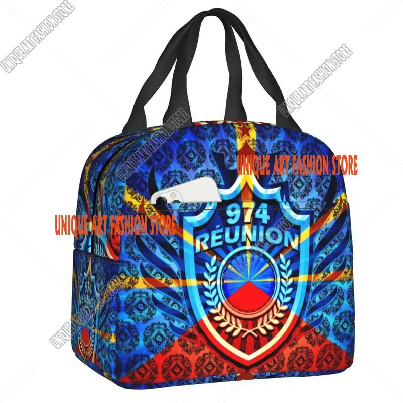 974 Reunion Island Insulated Lunch Bags for Women Maveli Coat of Arms Portable Cooler Thermal Bento Box School