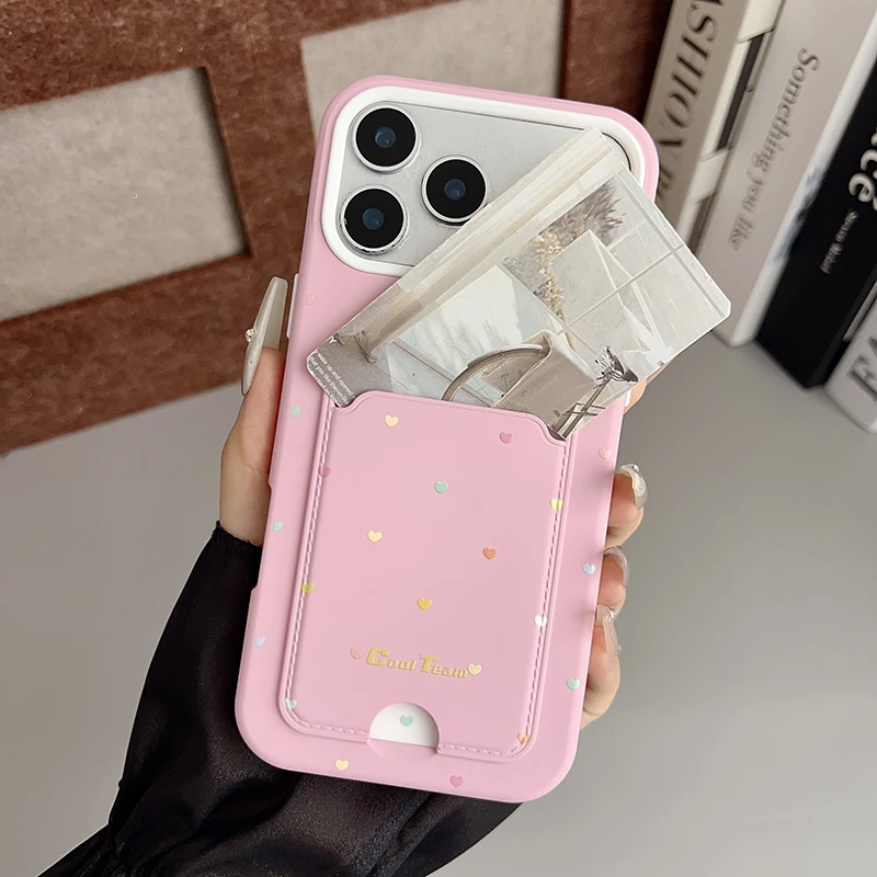 Moda portátil saco de cartão slot titular carteira caso telefone para iphone 17 ar 16e 16 15 14 plus 13 12 11 pro max amor coração capa