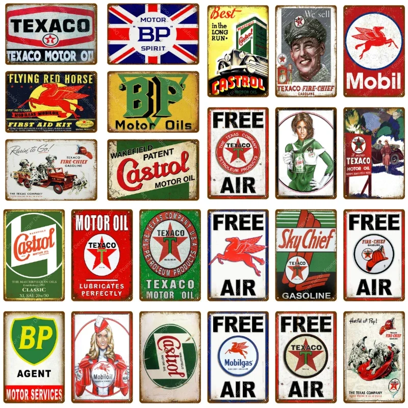 Vintage Texaco Motor Oil Signs Sky Chief Castrol BP Metal Poster Wall Art Painting Plate Garage Gas Gasoline Station Decor YJ228