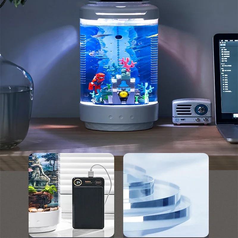 MicMol USB -C Free Install Smart Acrylic Desk Aquarium Tank with Lamp Filter Quick Aquarium Tank