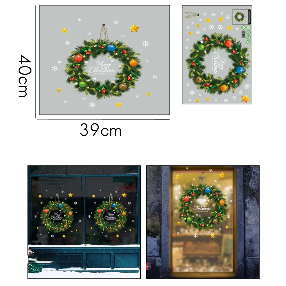 Christmas Wreath Wall Stickers Window Glass Festival Decals Santa Murals New Year Christmas Decorations for Stickers