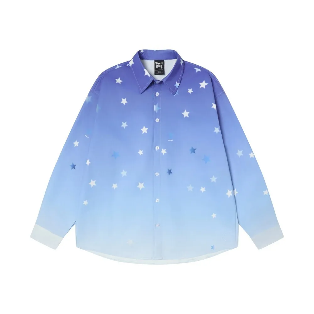 

TAELE plus Loose Long Sve irt adient Dyeing Print Star Пара irt Дышащий полиэстер Удобный свободный крой irt