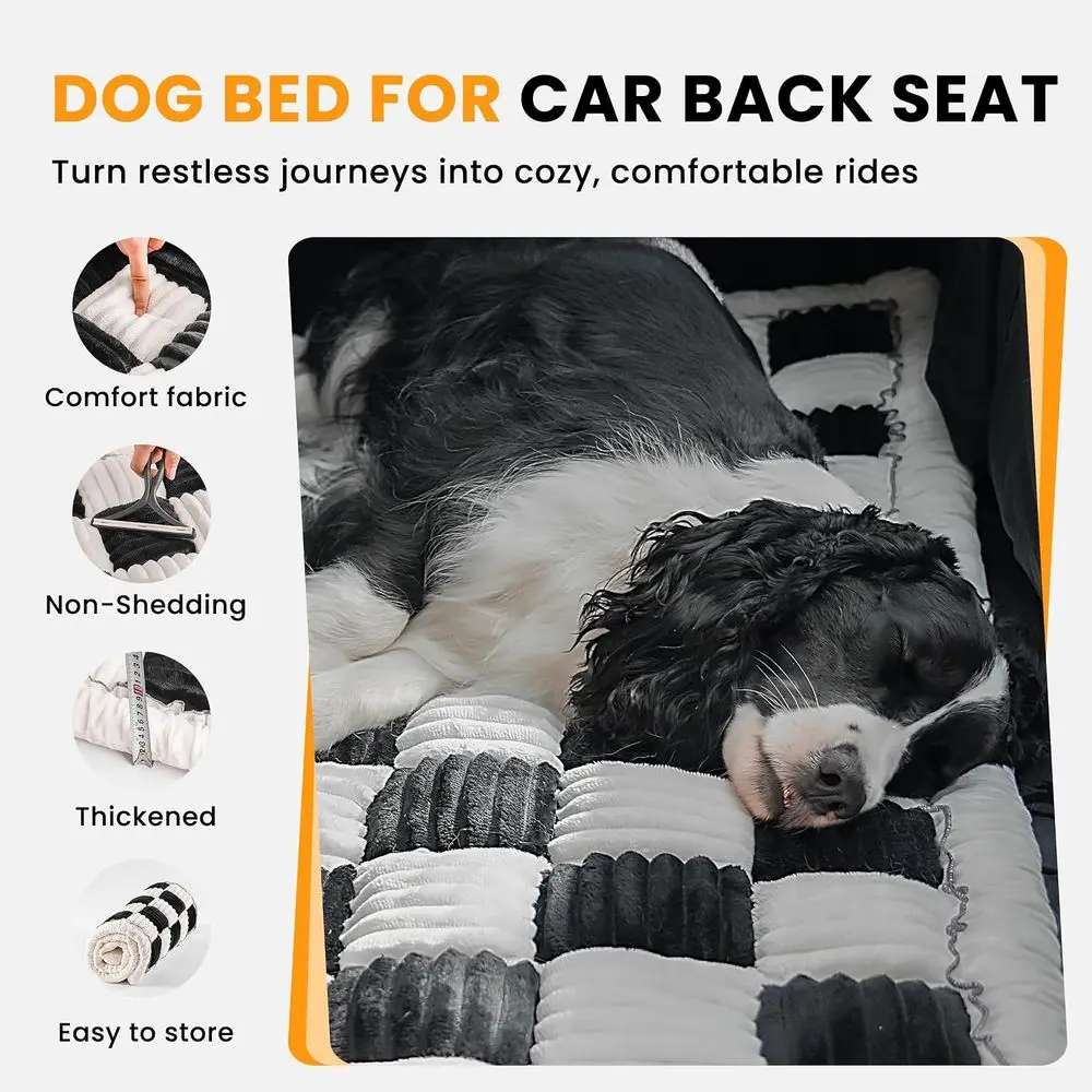 Non-Slip Washable Dog Seat Protector, Travel Mat for Cars, SUVs, and Trucks (Black/White, 59L x 27.5W)