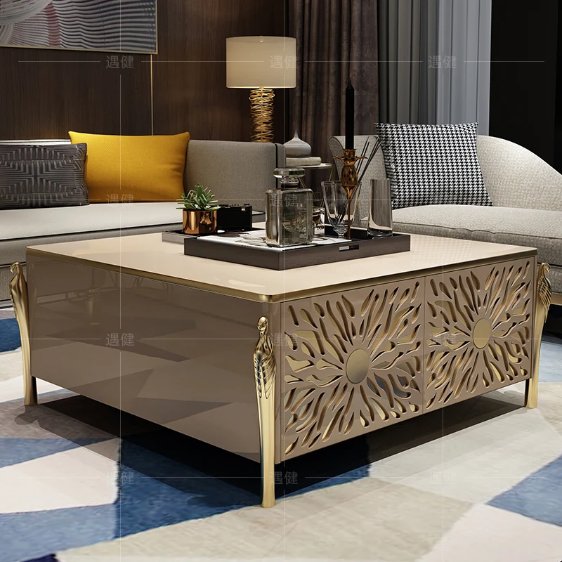 

Light luxury coffee table post-modern stainless steel minimalist TV cabinet combination marble furniture living room rectangular