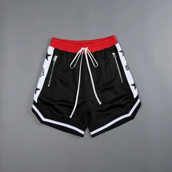 Mens Breathable Basketball Shorts Printing Mesh Fitness Sports Workout Sport Pants Outdoor Running Training Shorts Metal Zipper