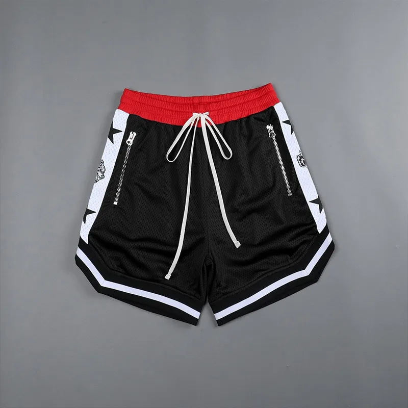 Mens Breathable Basketball Shorts Printing Mesh Fitness Sports Workout Sport Pants Outdoor Running Training Shorts Metal Zipper