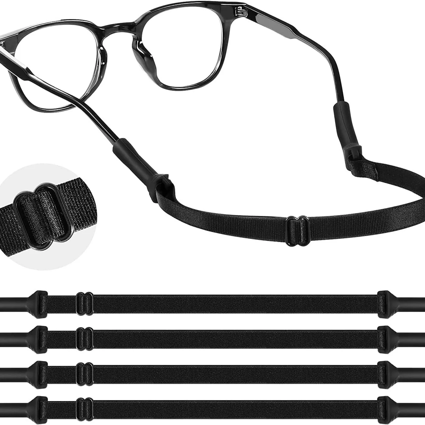 4Pcs Adult Glasses Straps (8.3-13in) - Adjustable Sports Sunglasses Eyeglasses Holder Straps Eyewear Retainers