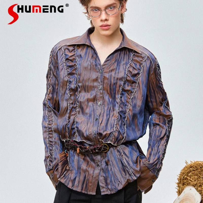 

Men's 2026 Spring New Fashion Long Sleeve Shirts Loose Comfort Chic Tops Male Handsome Trendy Single Row Multiple Buttons Shirts