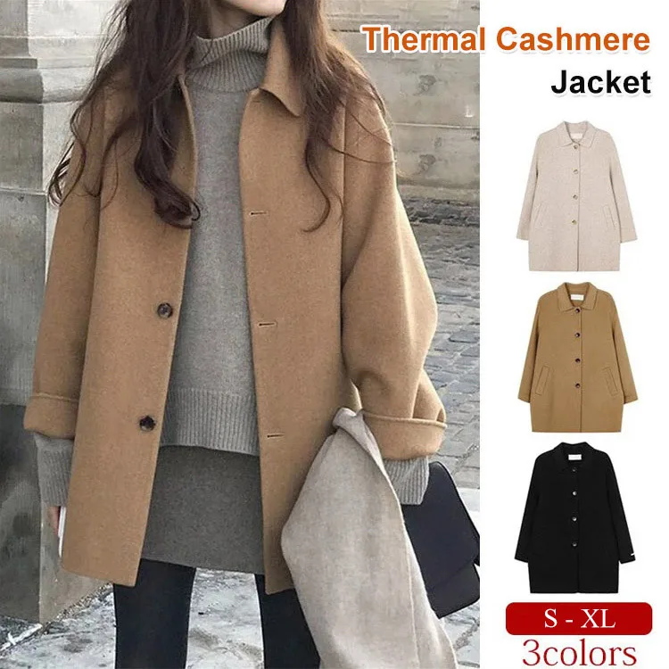 Women\'s Loose Fit Woolen Coat with Thick Cotton LiningMedium LengthAutumn and Winter New Release