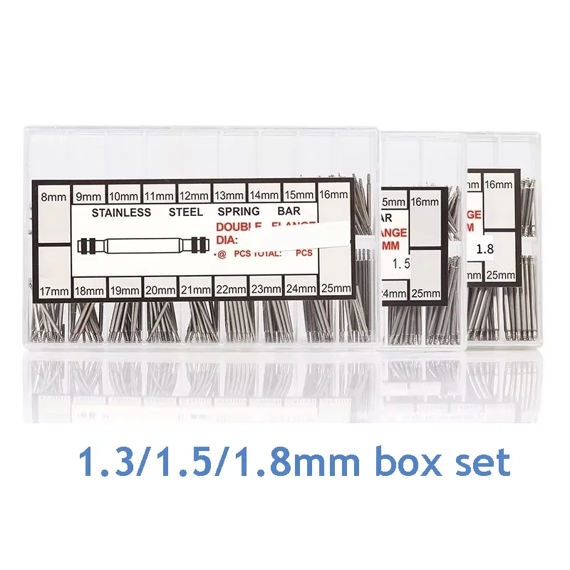 180PCS Dia 1.3 1.5 1.8 Stainless Steel Spring Bars Strap Link Pins 8mm-25mm Watch Band Links Bars Professional Tool Accessories
