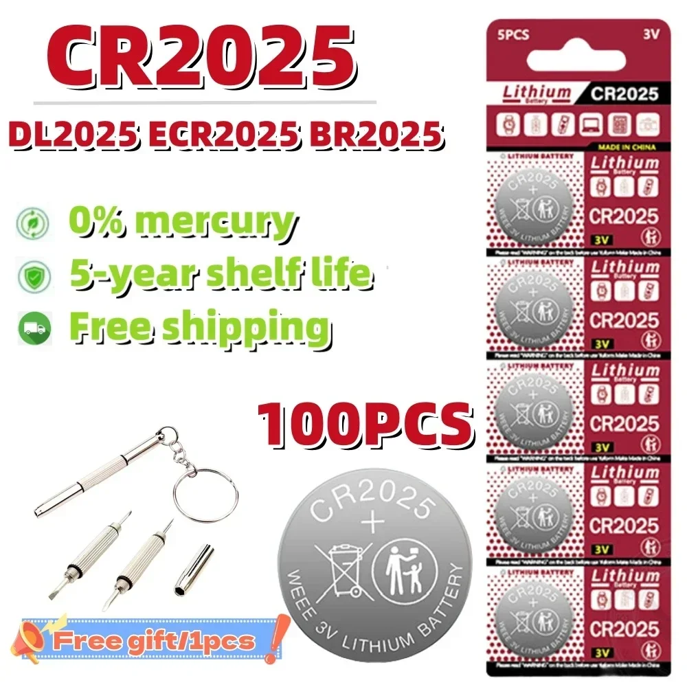 100PCS 3V 150mAh CR2025 Lithium button battery CR 2025 ML2025 Lithium Battery For Watch Car key Remote Control Button Cell