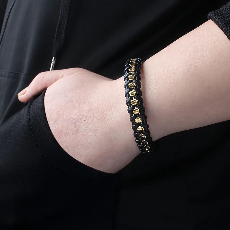 

Classic chain bracelet Black Leather Bracelet for Men 22cm black bracelet for Male Female Bracelets Jewelry