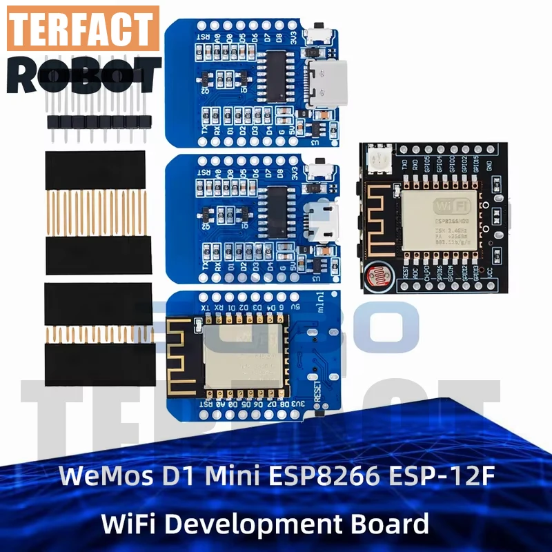 for WeMos D1 Mini ESP8266 ESP-12F WiFi Development Board with CH340/FT232RL, Micro USB, 3.3V/11 Digital Pins for Arduino