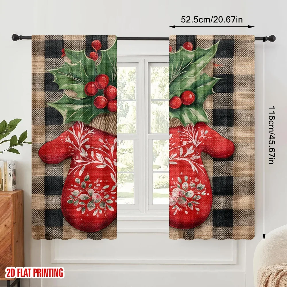 2pcs,2D plane printing Contemporary Curtains Winter Gloves Polyester Fabric (without rod) Festive Use for Bedroom, Living Room,