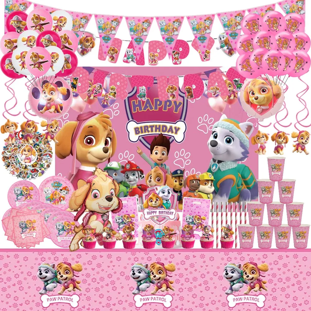 

Pink Paw Patrol Skye Birthday Party Decorations Skye Foil Latex Balloons Tableware Plate Backdrop For Kids Girls Party Supplies