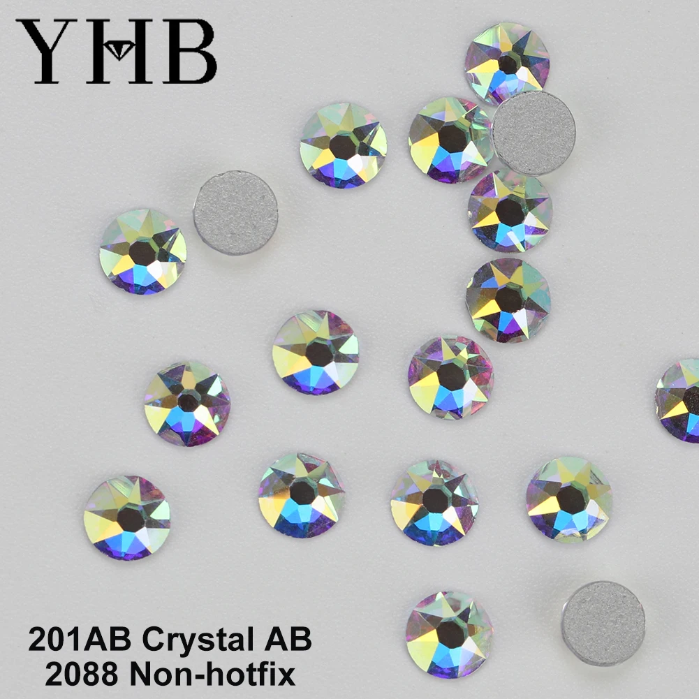 YHB 2088 High Quality 16facet Hotfix Non-Hofix Cold fixation  White Crystal AB Stass Flatback Rhinestones  DiY  Nail art