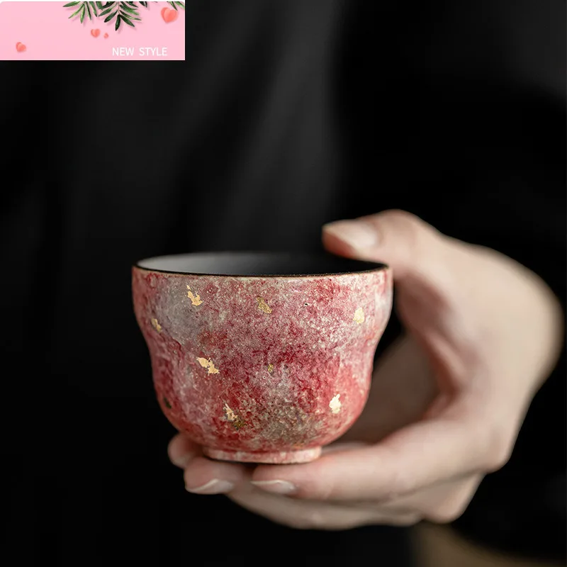 

Handmade Rock Mineral Colored Pottery Tea Cup Point Gold Ceramic Master Cup Tasting Tea Bowl Chazhan Kung Fu Teaset Gift Box