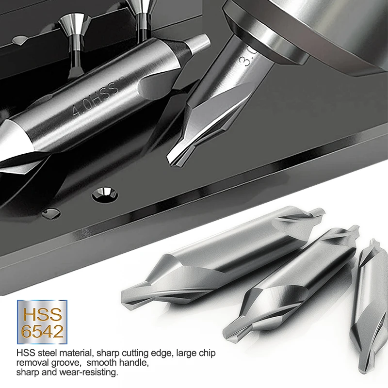 HAMPTON 1/10 Stück HSS-Zentrierbohrer-Set mit gerader Nut, 60 Grad, 1–6 mm, Metallbearbeitung, Lochbohrer für Drehmaschine, Metallbearbeitung – Detail 6