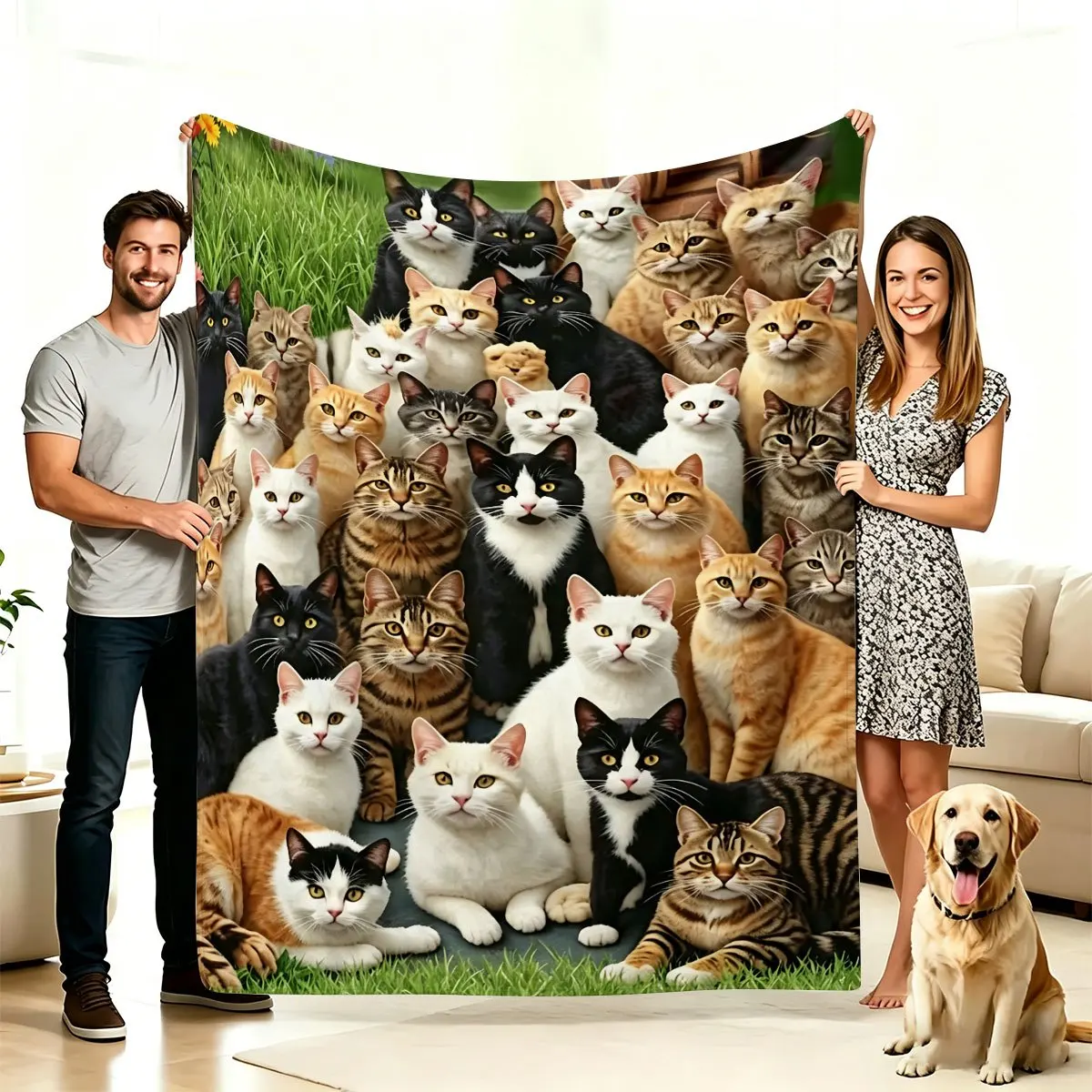 Luxury Cat Lover Fleece Throw Blanket Multi Cat Print Cozy Throw Decor for Pet Owners Sofa Couch Giftwarming Warming Sofa