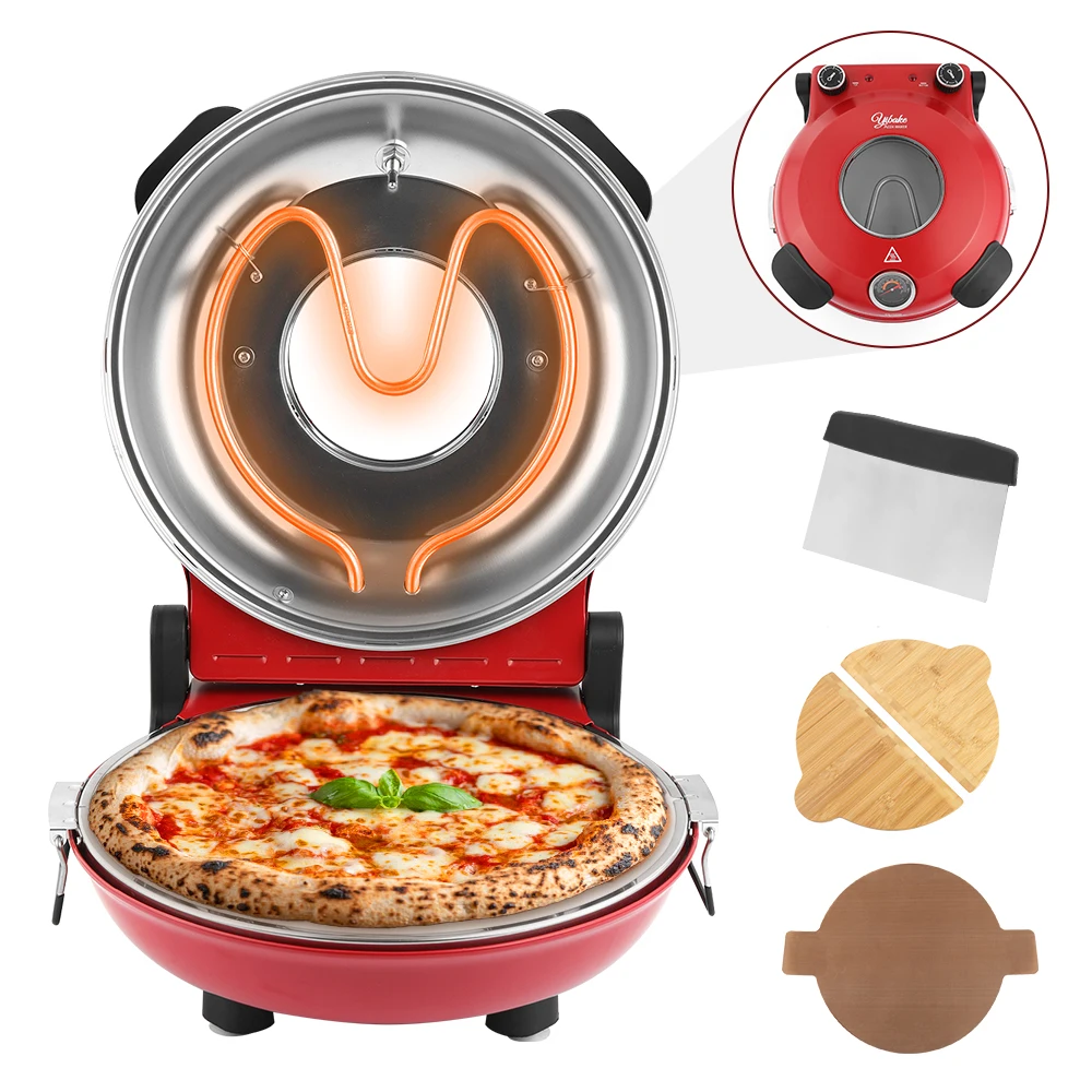 12 Zoll Elektrischer Pizzaofen für Innenräume 1200 Watt Glasierte Keramikstein-Heizplatte Zweiknopf-Präzisionstemperaturregelung Heizt auf 420 Grad ℃