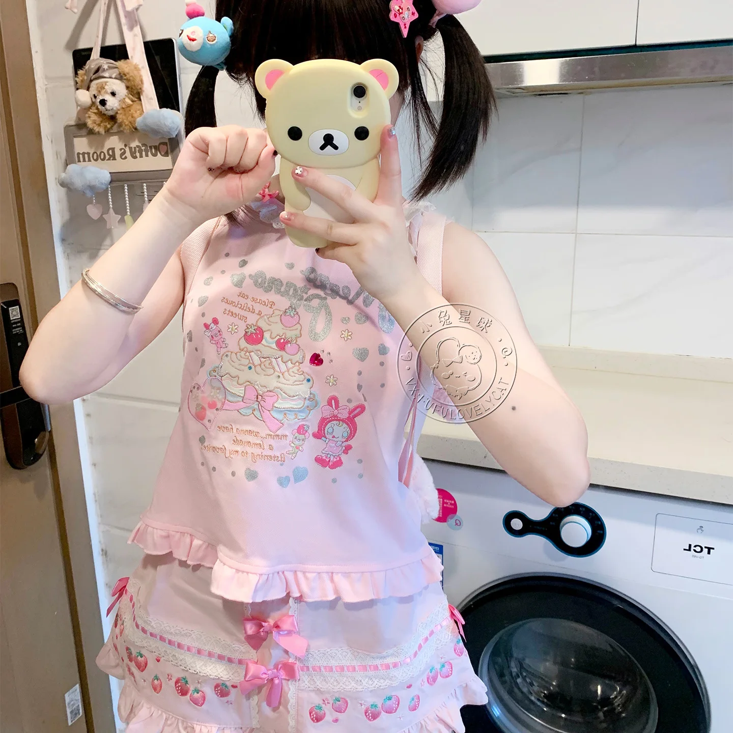 Short Skirt with Bowknot Strawberry Lace Heavy Embroidery Daughter Skirt Soft Girl Japanese Style Skirts for Women