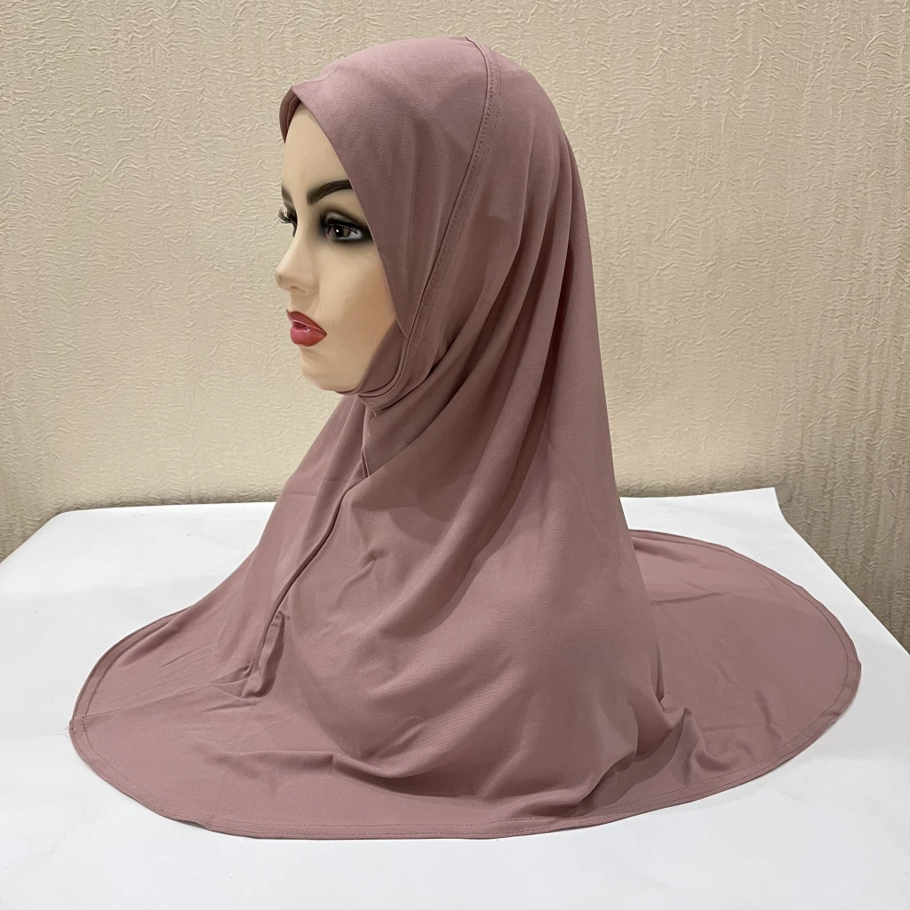 Hijab musulmán liso con parte de barbilla para niñas adolescentes, bufanda islámica amira de alta calidad, pañuelo para la cabeza, sombrero de oración de Ramadán, H302, gran oferta