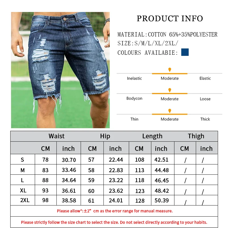 Summer Thin Ripped Denim Shorts Men\'s 5-cent Pants Korean Style Slim Trend 5-cent Pants Men\'s Mid-pants Summer Beggar\'s Breeches