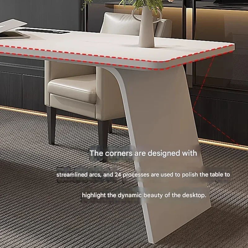 โต๊ะทำงานดีไซน์ทันสมัยสีขาว พร้อมเก้าอี้เก็บของ โต๊ะทำงานแบบยืนสำหรับผู้บริหาร โต๊ะคอมพิวเตอร์สำหรับห้องนอน เฟอร์นิเจอร์สำนักงาน/บ้าน