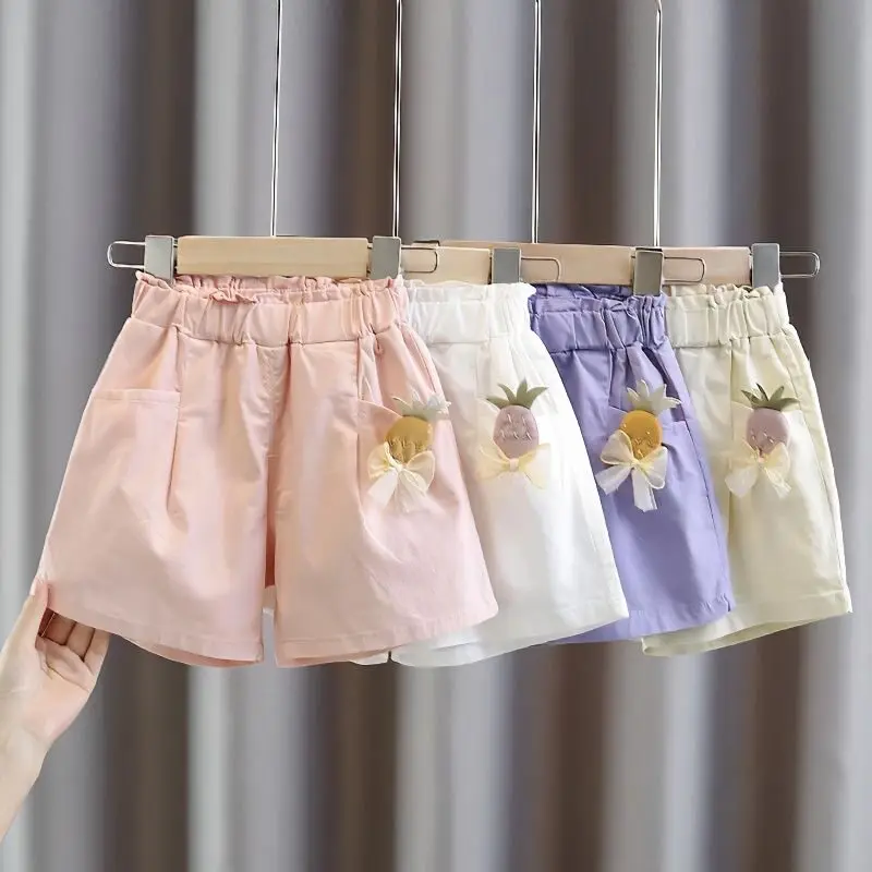 Baby Girls' Casual Shorts Summer Thin Breathable Children's Loose Sports Short Pants Cartoon Pineapple Pocket Shorts ﻿