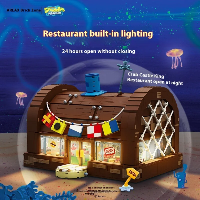 Area-X Spongebob Krusty Krab Bausteine Blindbox Rab Burger Restaurant Modell Interaktives Ziegelspielzeug Kind Fans Geburtstagsgeschenk