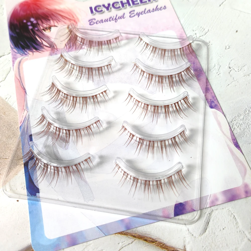 Brązowe kolory Manga Lashes 5 par Miękkie naturalne rzęsy Manga Rzęsy Codzienne randki Rzęsy Wispy Narzędzia do makijażu