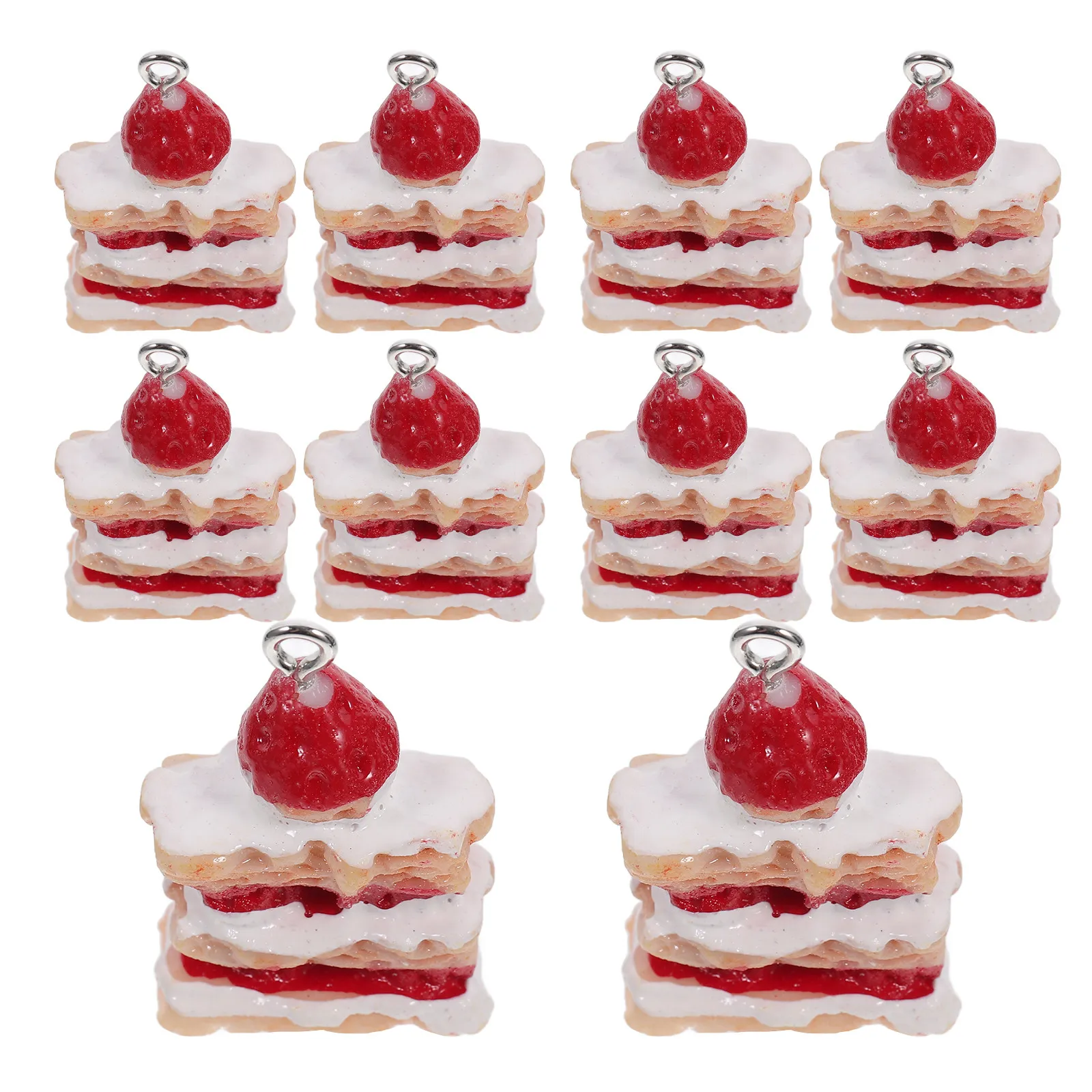 10 Piezas Mini Dijes de Resina de Pastel de Fresa, Adorables Colgantes Kawaii con Forma de Comida para Llaveros, Fabricación de Joyas, Pendientes, Bolsos y Manualidades DIY