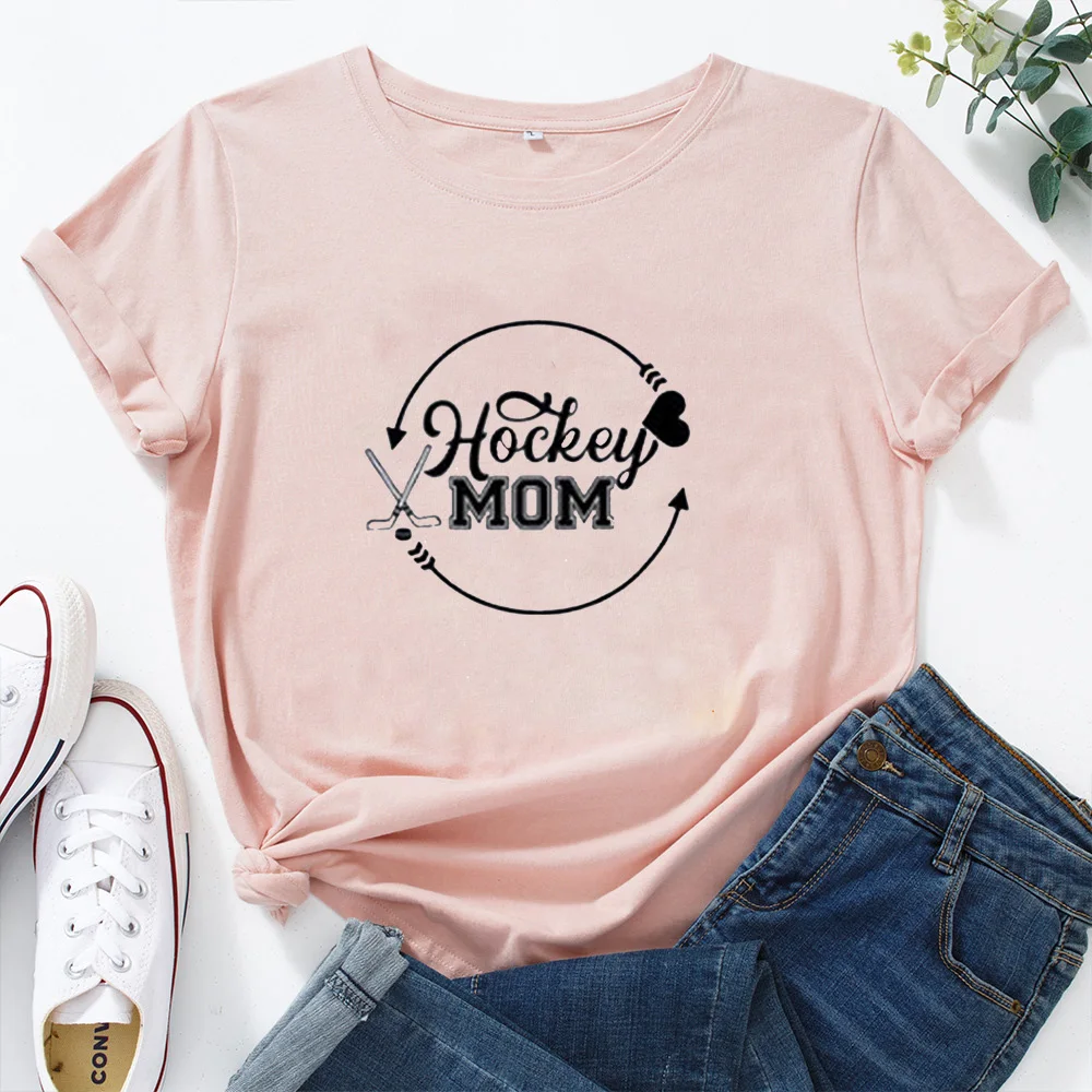 Women Short-sleeved  Tshirt Cotton Loose  Shirt Femme HOCKEY MOM Funny  Shirts  Fashion Casual Letters Graphic ees