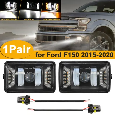 Car LED Fog Lights With DRL+Turn Light With Extension Cord for Ford F150 2015-2020