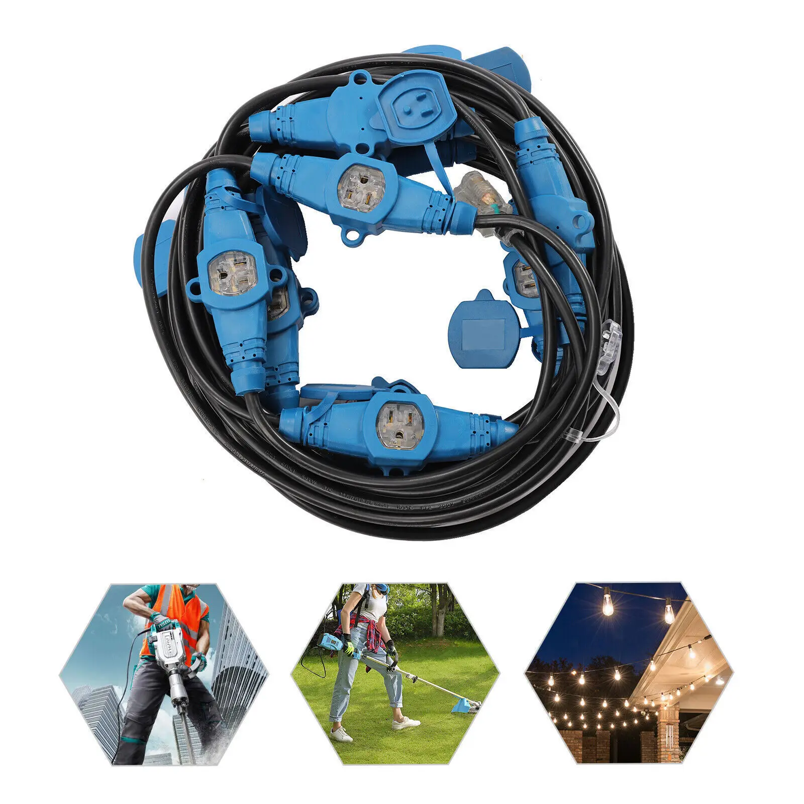 50 ft Power Extension Cord Outdoor & Indoor Heavy Duty 7/10/11 Outlet Durability