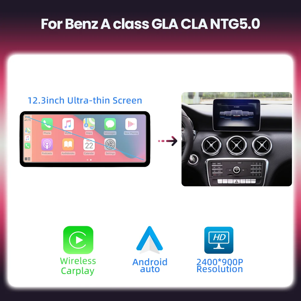BONROAD 12,8 inch scherm draadloze CarPlay Android Auto autoradio GPS voor Mercedes Benz A C Klasse W176 X156 C117 CLA GLA W205 W204