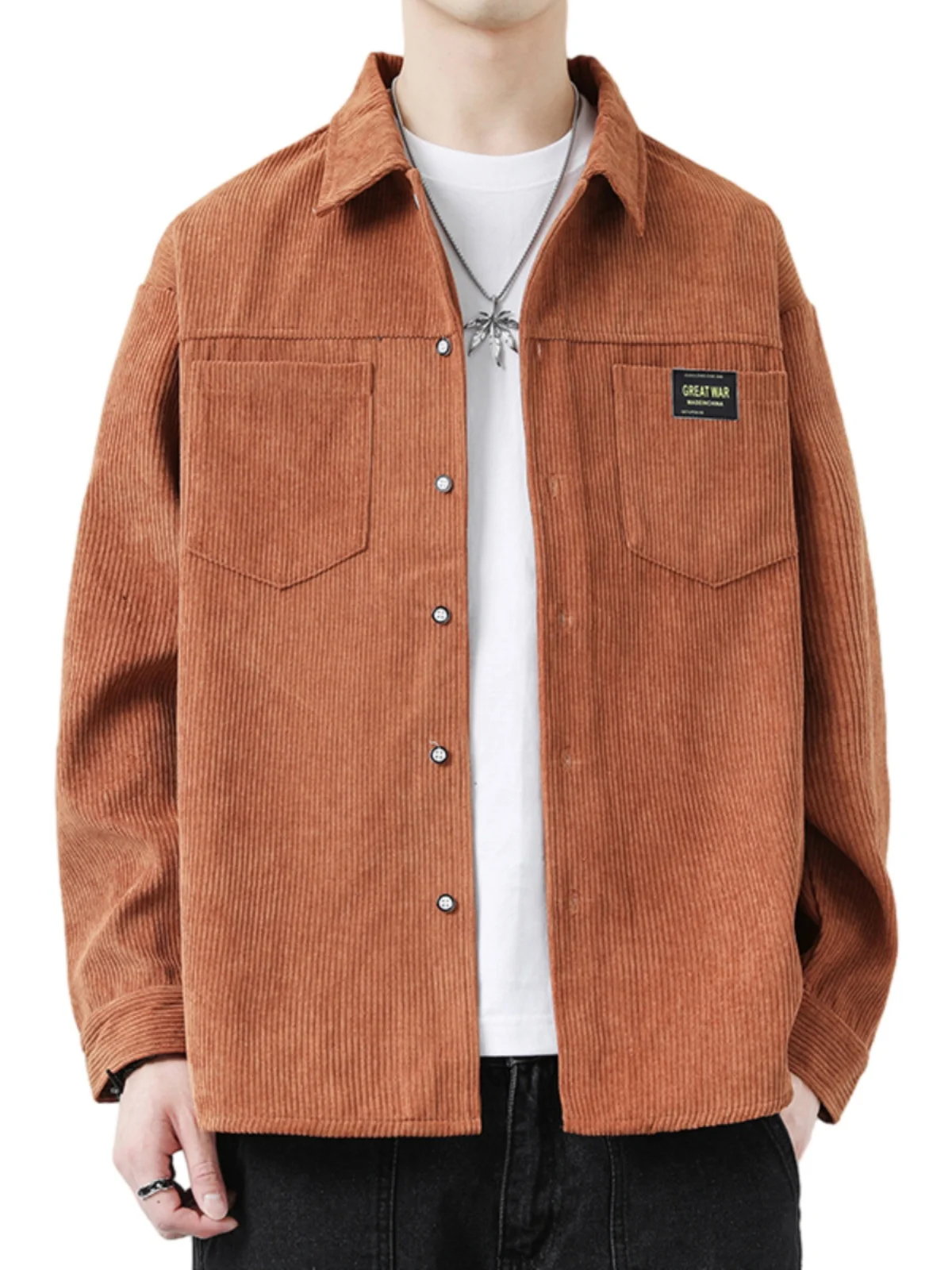 

Мужская повседневная вельветовая одежда Long Sve Irt Jaet с отложным воротником, весенне-осенняя одежда, удобная смесь хлопка из полиэстера