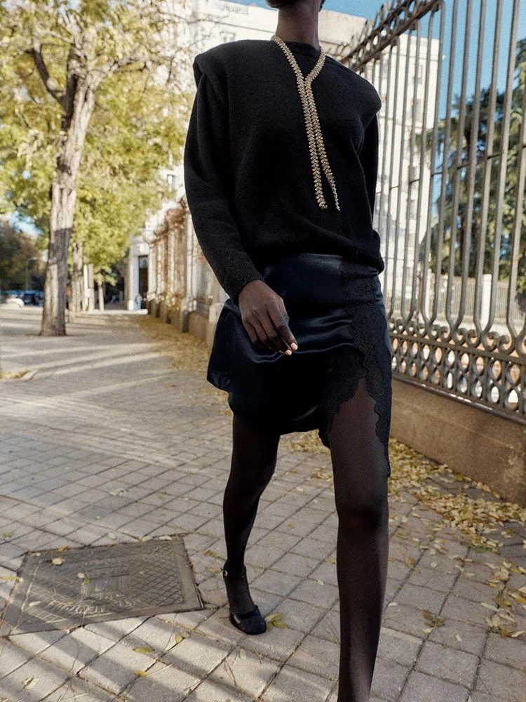 High-End ZA2025 Women's Winter New Patchwork Silk Satin Texture  Skirt Ethnic Stage Costume Premium Quali Faionable