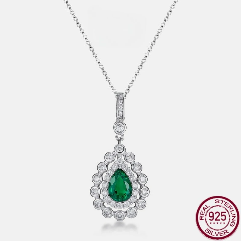

New S925 pure silver European and American cultivated emerald pendant, women's light luxury necklace, wedding jewelry