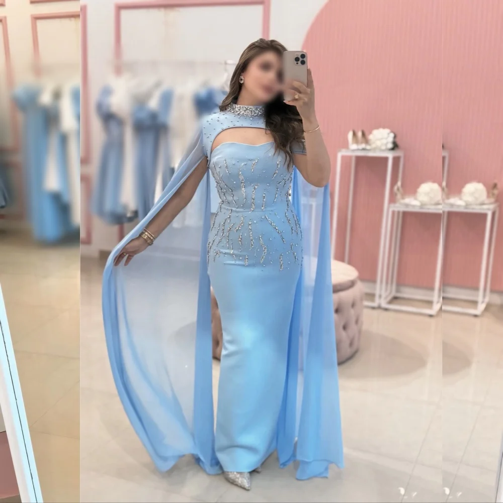 

Customized Jersey Rhinestone High Collar Shawl Wedding Bespoke Occasion Formal Evening Dress Elegant Party Sparkle