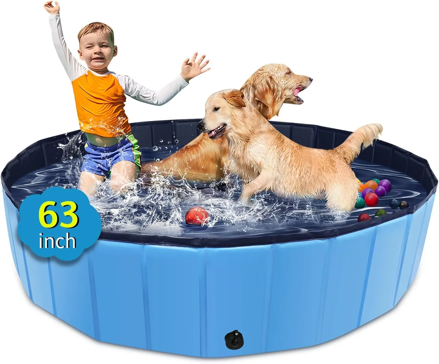 

Foldable Dog Pool, 63" x 12" Kiddie Pool with Hard Plastic, Non-Slip Dog Bath Tub for Outdoor Backyard, Collapsible Dog