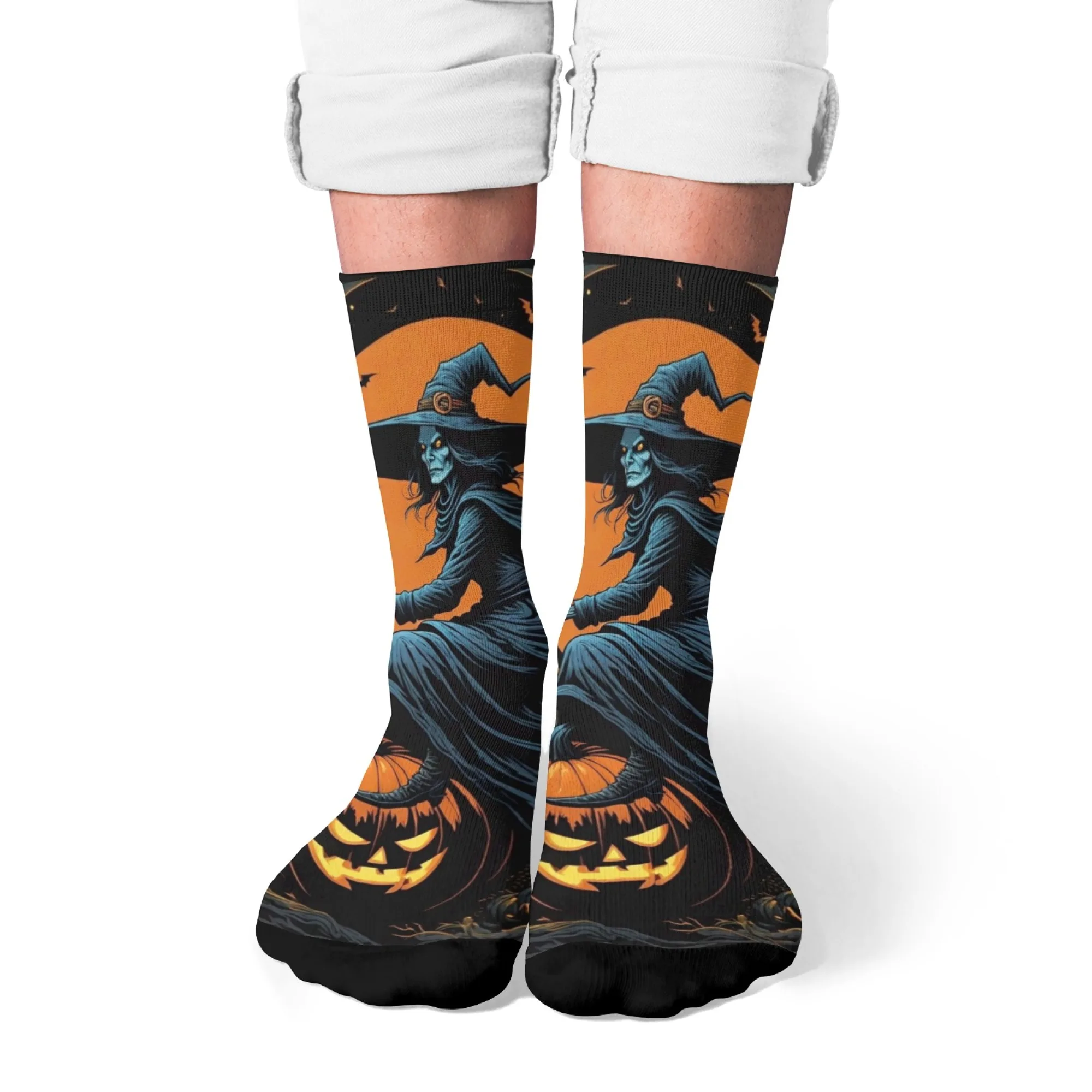 

men women crew socks happy socks street Retro Fashion witch and pumpkin design creative novelty funny happy sox skateboard